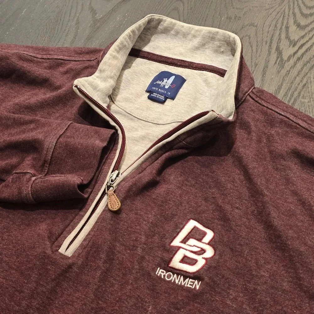 Johnnie-O‎ Mens Quarter Zip Pullover Maroon DB Ironmen Logo Medium Burgundy